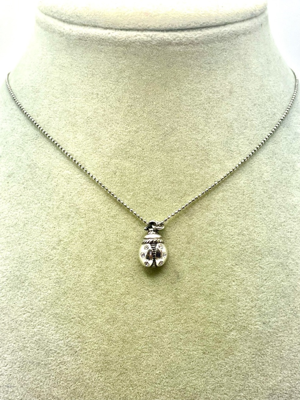 Vintage Brighton Silver-Tone Crystal Ladybug Pendant Necklace. 18 inches - Picture 3 of 7